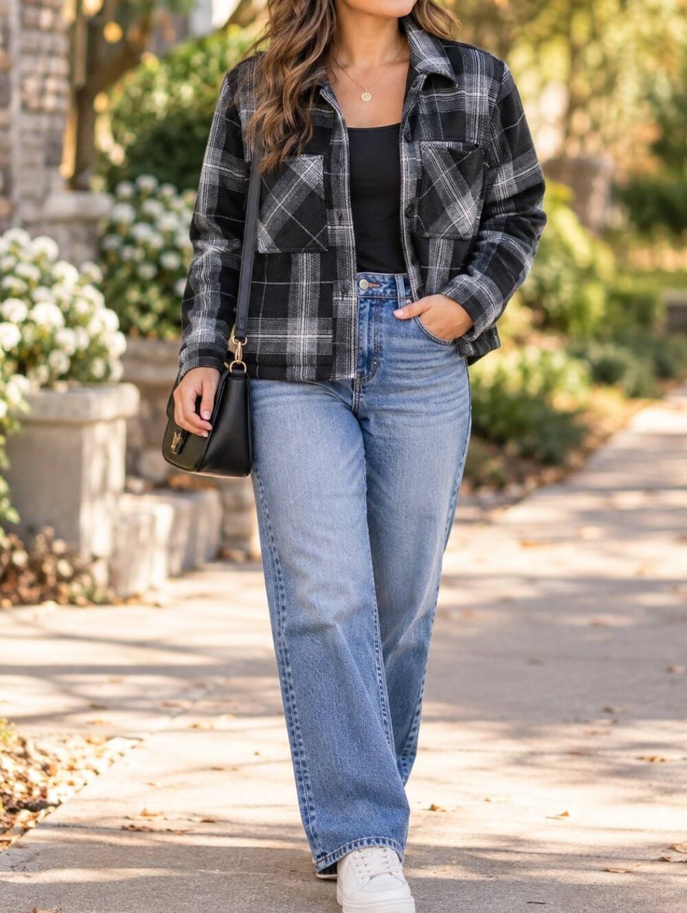 Mondetta Black Gray Plaid Lightweight Shacket Shirt Jacket Lined Utility Casual